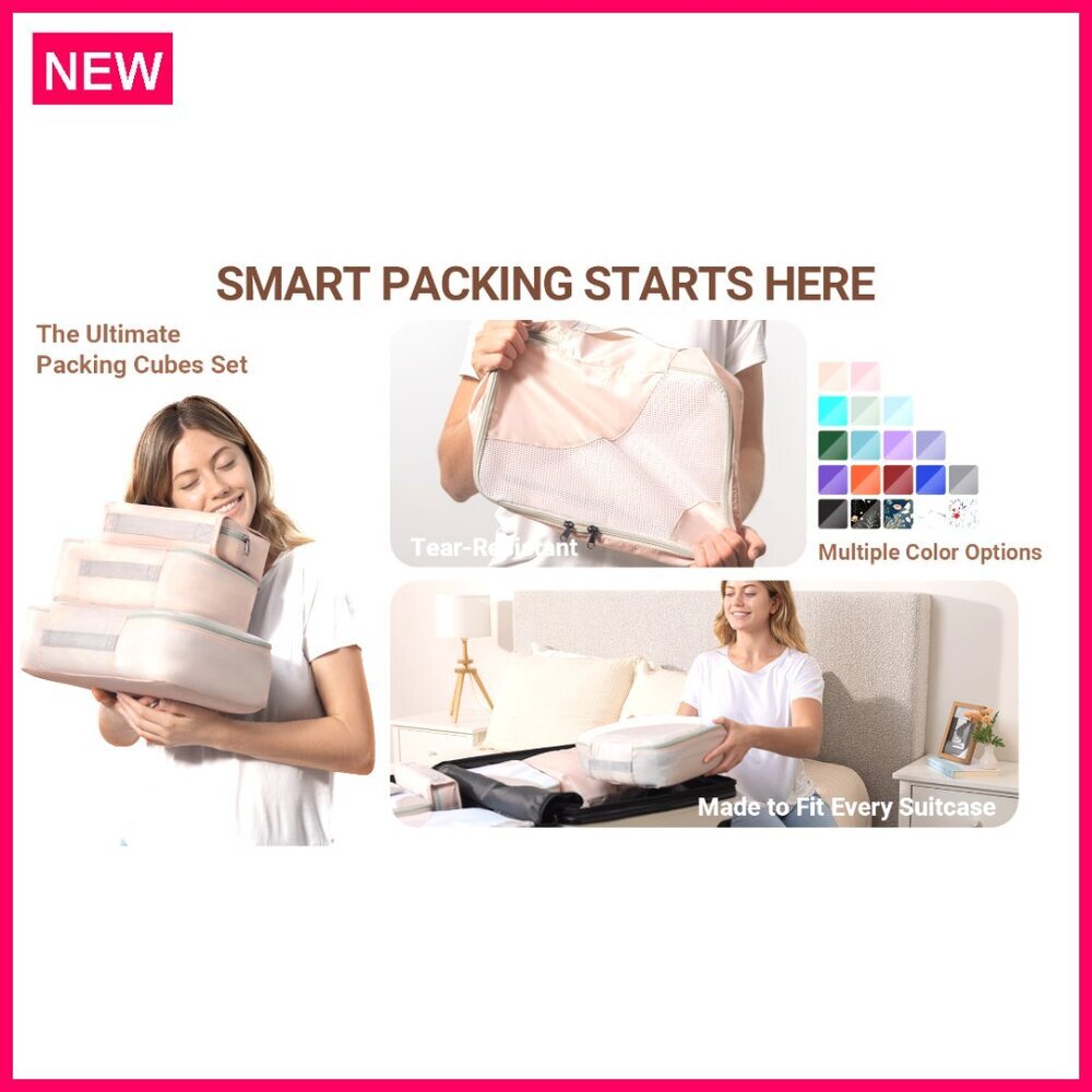 8 Set Travel Packing Cubes with Hanging Toiletry Bag, Polyester Organizers - Picture 8 of 8